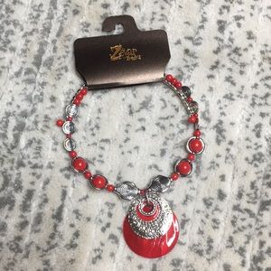 Zevar by Treska Red Multi Strand Pendant Necklace
